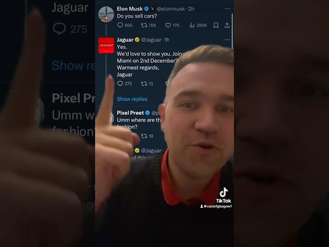 Musk reacts to new Jaguar advert #jaguar #cartok #elonmusk