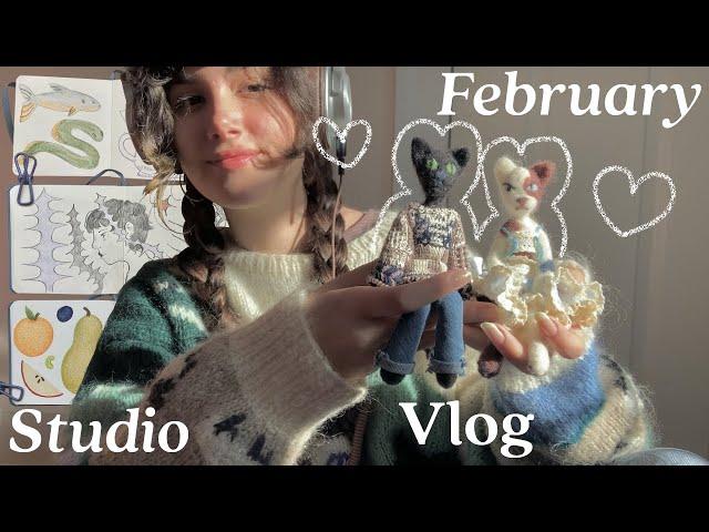 𓆣February Studio Vlog𓆣 | gouache painting + needle felting