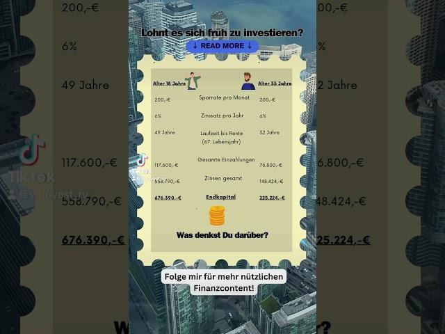 Lohnt sich frühzeitiges investieren? #investment #zinseszins #finanzen