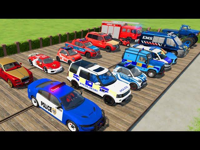 TRANSPORTING CARS, AMBULANCE, POLICE CARS, FIRE TRUCK, MONSTER TRUCK OF COLORS! WITH TRUCKS! - FS 22