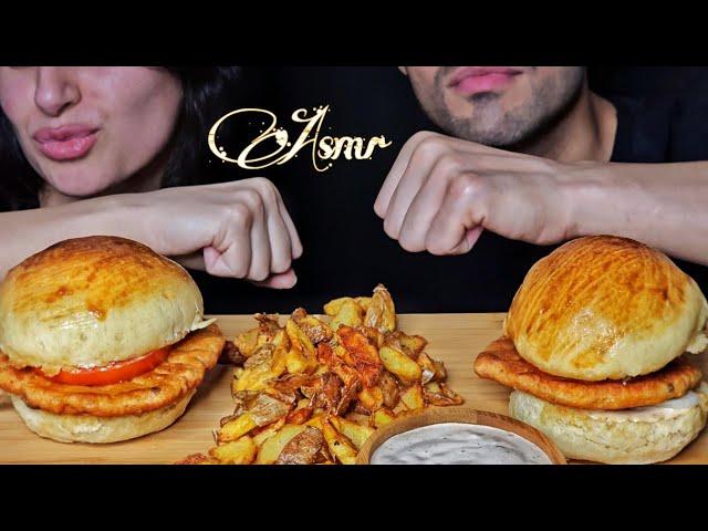 ASMR homemade chicken burger with fries, special sauce | EATING SOUNDS |