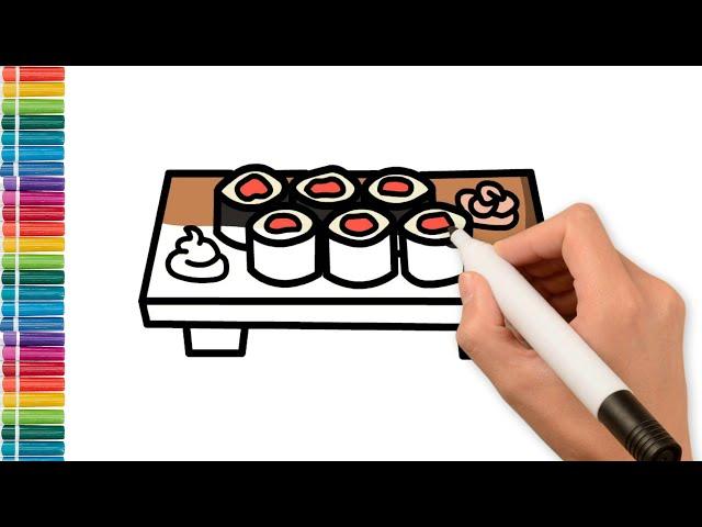 How to draw sushi, rolls. Food and piss | Как нарисовать суши, роллы. Еда и рисование