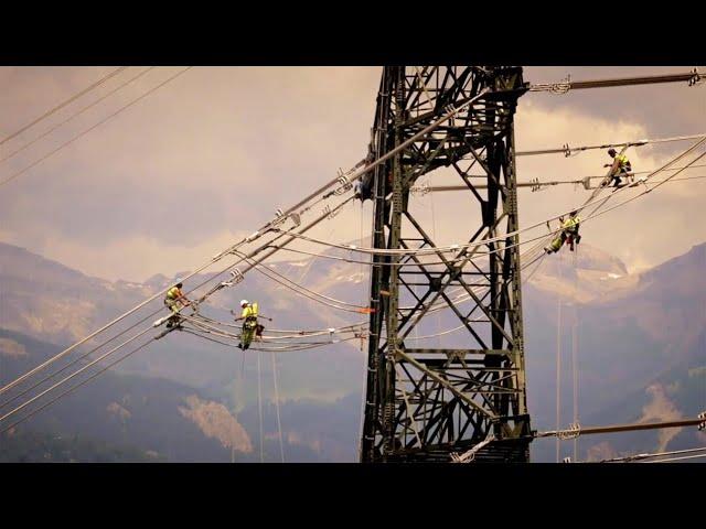 Amazing construction of high voltage power lines