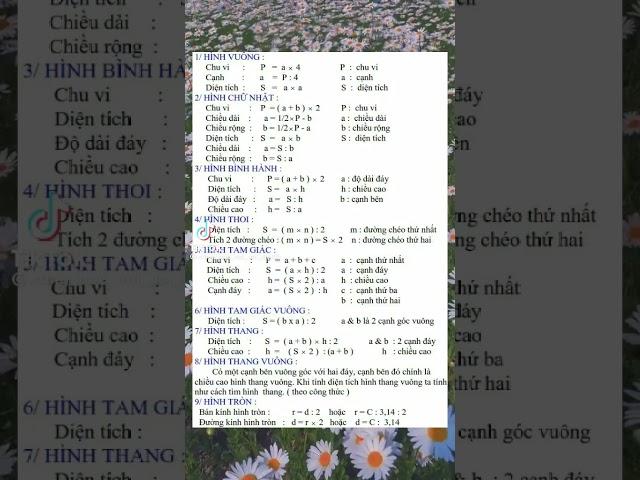 Tổng hợp công thức tính diện tích chu vi