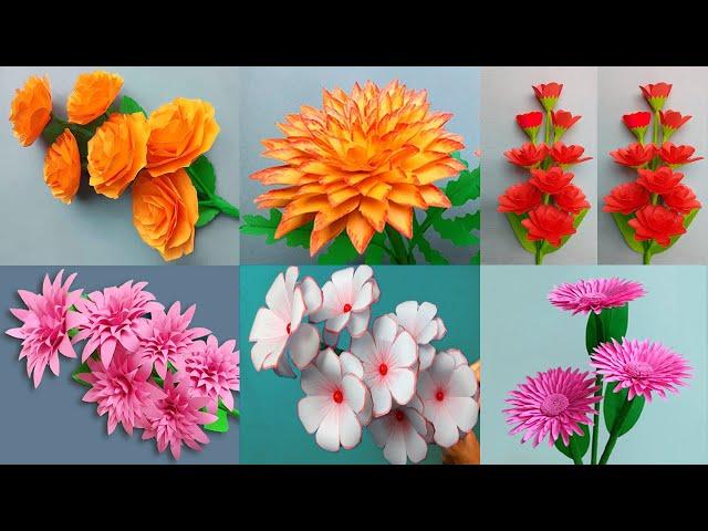 6 Easy Paper Flowers | Paper Flower Making | DIY Home Decor