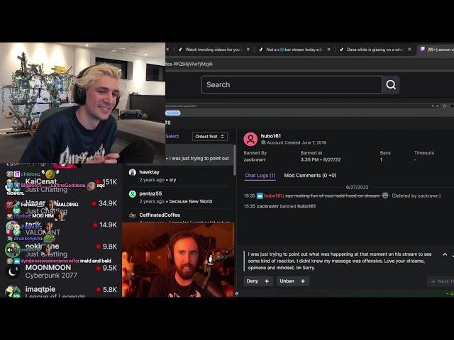 xQc Reacts to Asmongold Unbanning One of his Viewers