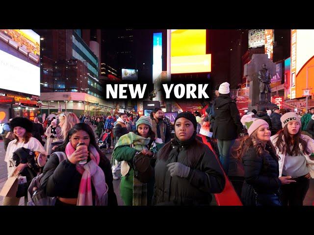 Saturday 4K Walking Tour, Crowded Streets, Times Square