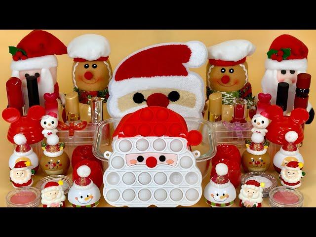 SANTA SLIME  Mixing makeup and glitter into Clear Slime. Satisfying Slime Video.