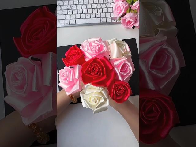 Easy diy satin ribbon rose flower making#handmade #handmadegifts #flowers #gift #ribbon #rose #craft