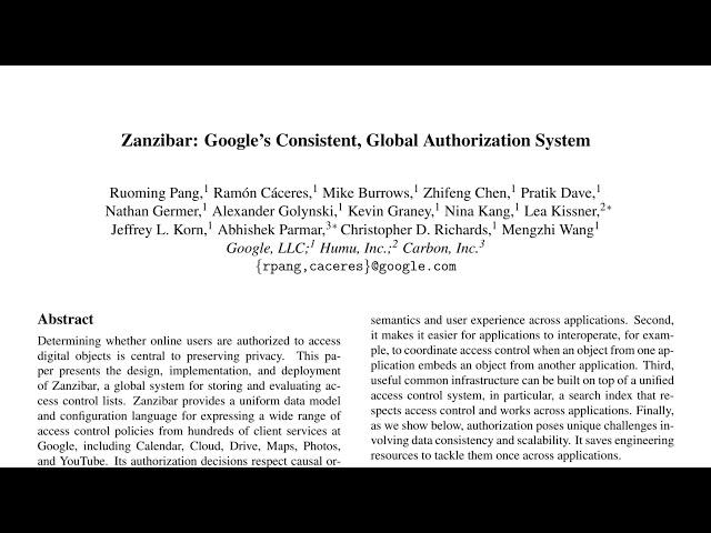 Zanzibar: Google's Consistent, Global Authorization System