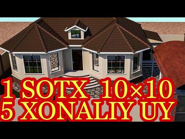 1 sotxga muljallangan uy proekti 10×10m. 5xonali  rasxod matiriallari bn