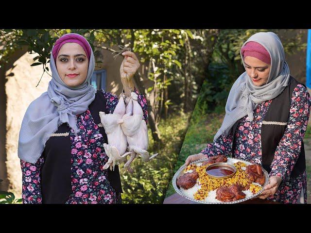 WEDDGING STYLE Cooking of Persian Barberry Rice with Chicken | ZERESHK POLO MORGH | Rural Cuisine