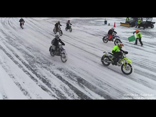 Crazy Dirt Bikes Ice Racing Moto On Ice - Cedar Lake Must See Drone Footage Flying Sub Zero