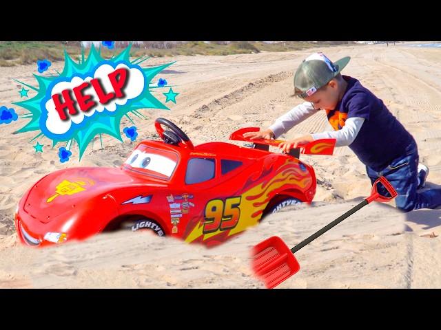 Artem pretend play with Lightning McQueen toy and Ride On Power Wheels   Collection Videos for Kids