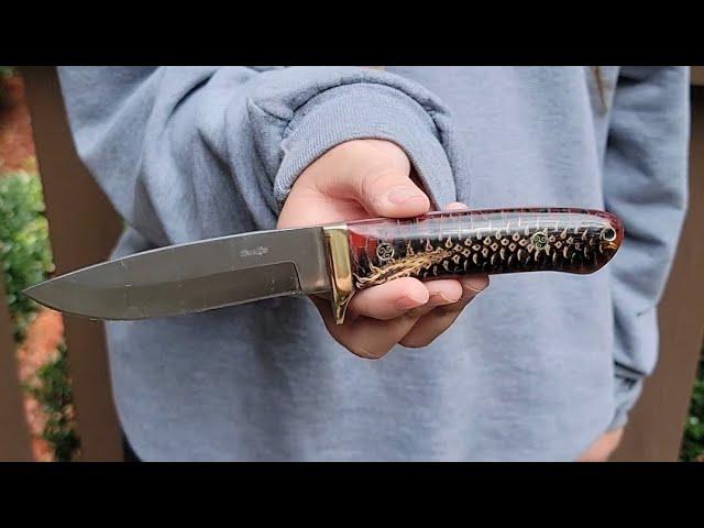 Helped my granddaughter install a resin pinecone knife scale onto a knife blank.  #shorts