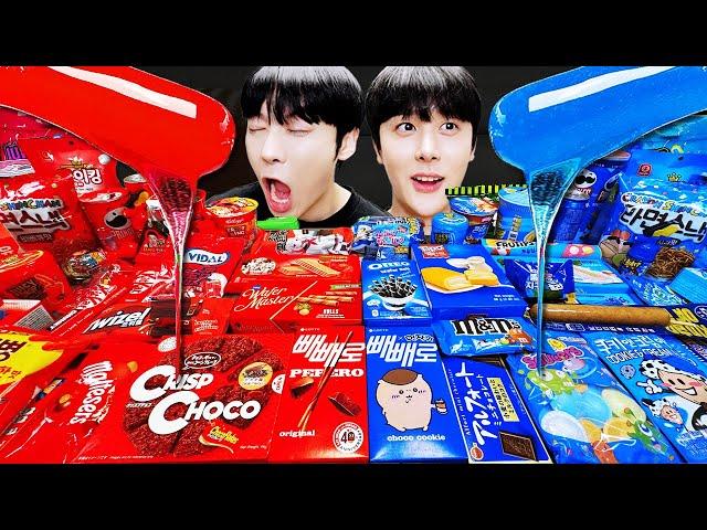 ASMR MUKBANG | GALAXY HONEY JELLY CANDY Desserts ( Red VS Blue Food, Noodles Jelly, Ice cream)