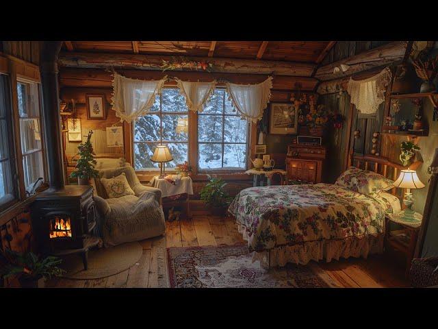 Winter's Cozy Retreat | Melt Away Stress with the Warm Crackling Fireplace and Gentle Snowfall ️