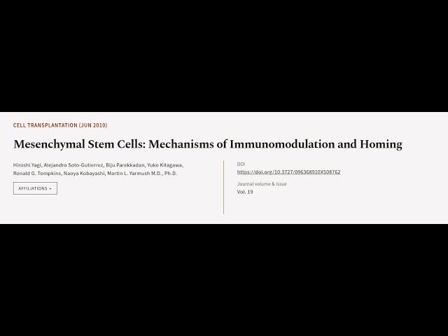 Mesenchymal Stem Cells: Mechanisms of Immunomodulation and Homing | RTCL.TV