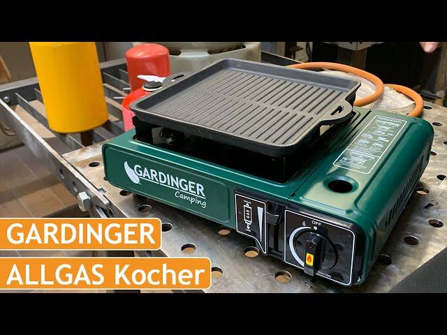 Allgas Gardinger Campingkocher für fast alle Gaskartuschen & Propanflaschen geeignet + Grillplatte