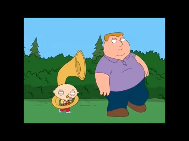 Family Guy Stewie follows fat people with tuba