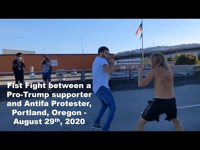 Fist Fight between a Pro-Trump supporter and Antifa Protester, Portland, Oregon - Aug 29th 2020