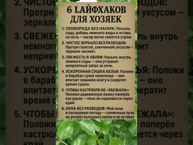 6 ПОЛЕЗНЫХ ЛАЙФХАКОВ ДЛЯ ХОЗЯЕК