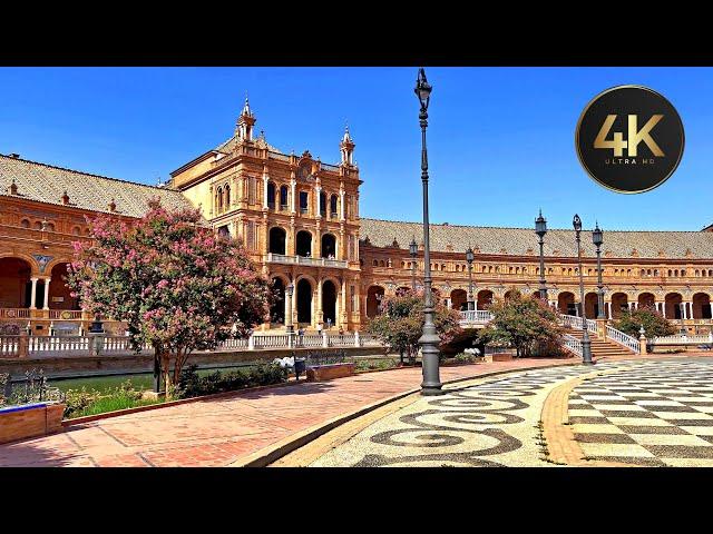 Seville, Spain Walking Tour Around Plaza De Espana (4K UHD) SUMMER TIME