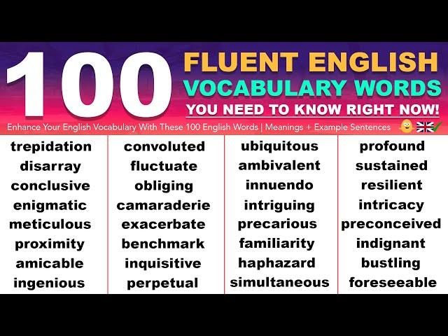 Learn 100 FLUENT ENGLISH Vocabulary Words You Need To Know Right Now! (meanings + examples)