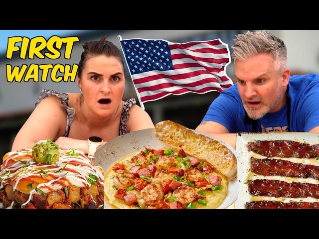 Brits Try AMERICAN BREAKFAST at FIRST WATCH! *Trying SHRIMP & GRITS for the first time*