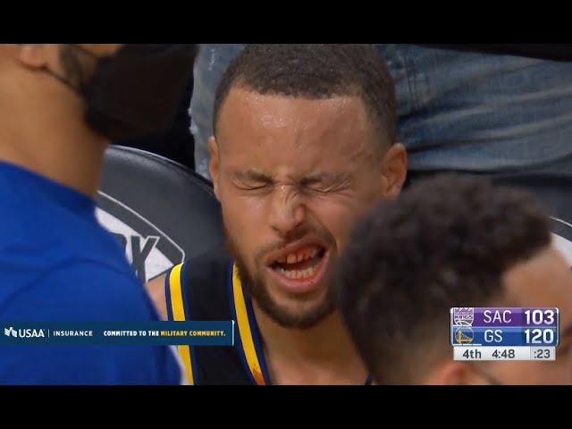 Steph Curry Hit In The Face and gets a Nose Bleed!