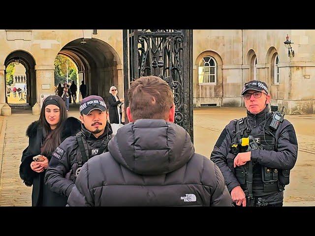 POLICE Shut Down Aggressive Idiot in Taser Confrontation at Horse Guards! FIXED