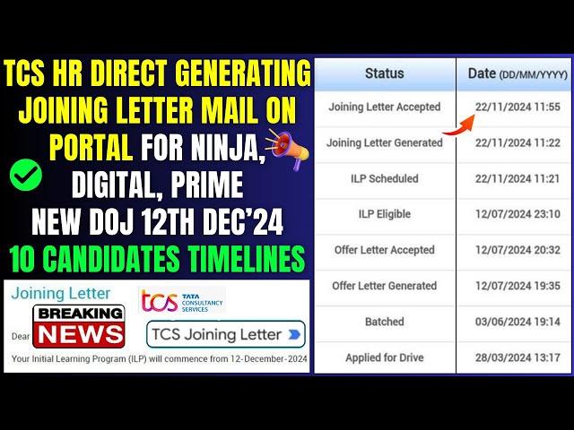 TCS HR DIRECT GENERATING JOINING LETTER MAIL ON PORTAL FOR NINJA, DIGITAL, PRIME NEW DOJ 12TH DEC’24