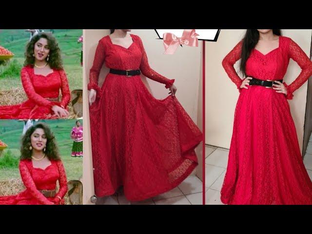 Madhuri dixit red flared dress making @creativesew