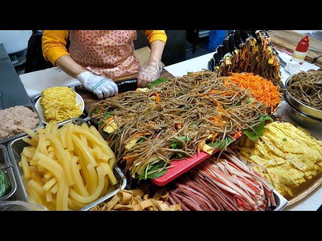 Korean food traditional market gimbap, Korean street food