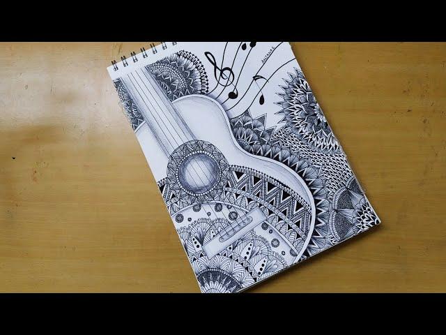 How to draw Mandala art of Guitar and music note | Zentangle art | Doodle art | Easy drawing