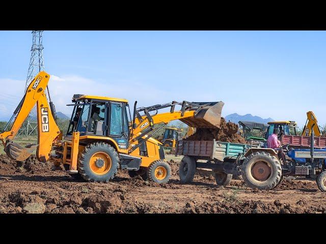 JCB 3DX Plus Loading Mud Sonalika Mahindra Swaraj New Holland Tractor and Truck Stuck Mud Rescue Jcb