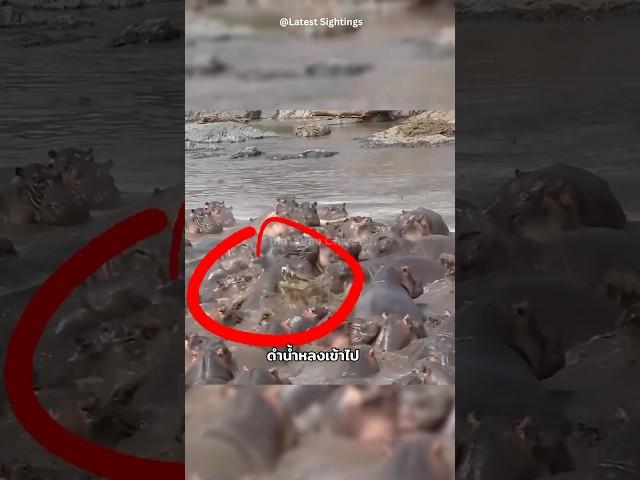 เมื่อจระเข้หลงไปในฝูงฮิปโป #จระเข้ #จะเข้ #ฮิปโป #crocodile #hippo