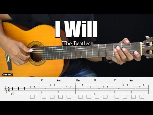 I Will - The Beatles - Fingerstyle Guitar Tutorial + TAB & Lyrics