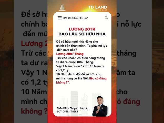 Lương 20tr bao lâu sở hữu nhà #tuandat #batdongsandongtien #batdongsanhanoi #taichinh #chungcumini