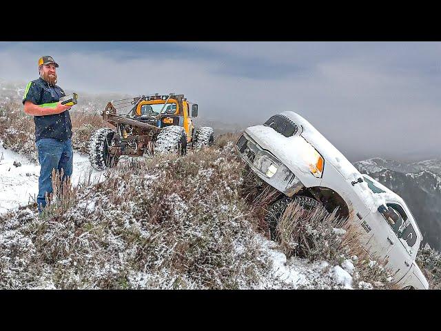 Snow Storm Launches Ram Truck Off Mountain Trail!