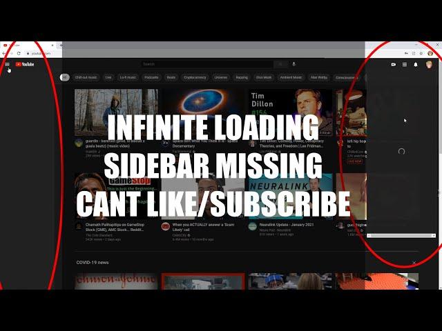 YouTube Bug FIX - Infinite Loading Dropdown, Missing Sidebar, Broken Likes, Subscribes, Playlists