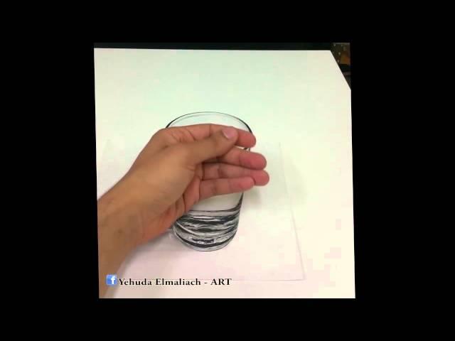 3d glass of water drawing - ציור בעפרונות של כוס מים