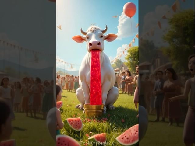 cow gives millions of liters watermelon juice #ai #cow #cartoon