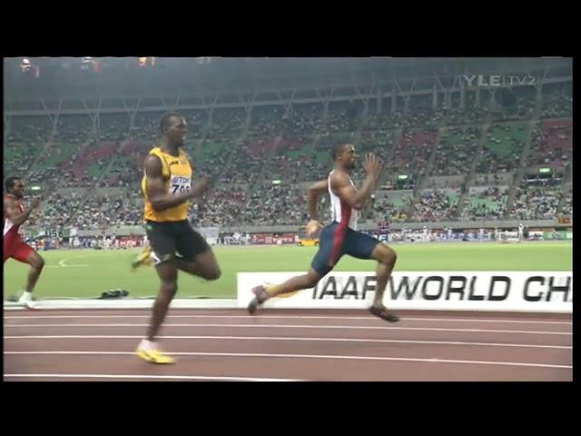 Tyson Gay & Usain Bolt sideview slo-mo (Osaka WC 2007 200m Final)