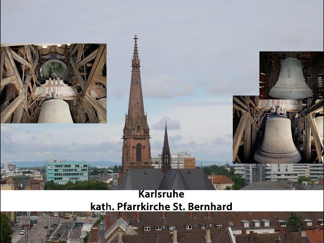 Karlsruhe-Oststadt [D.-KA] - kath. Pfarrkirche St. Bernhard, Geläutepräsentation (Turmaufnahme)