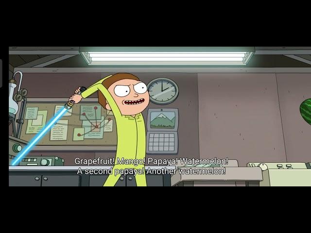 Rick and Morty | Morty fruit ninja with a Lightsaber