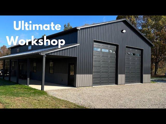 Tour of 40x64 Black Pole Barn Shop - Ultimate Workshop Setup.