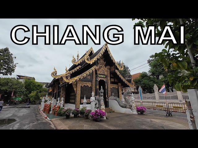 CHIANG MAI Old City Walking TOUR - Wat Chedi Lang, Three Kings Monument at Evening 4k 2024