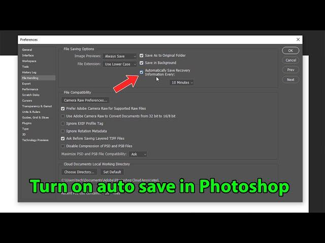 How to turn on autosave in photoshop