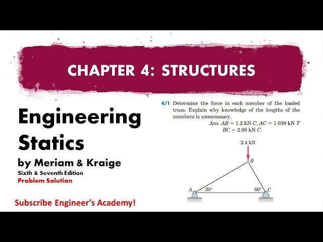 4-1 | Engineering Statics | Method of joints | Chapter 4 | Engineers Academy